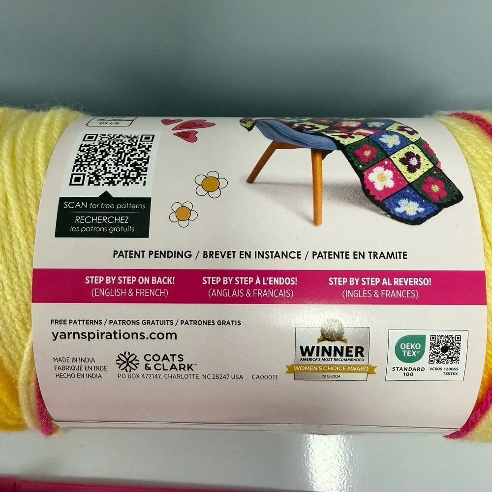 Red Heart All in One Flower Power Yarn - Lot Of 4 Dilly Daylily Yellow, Hot Pink
